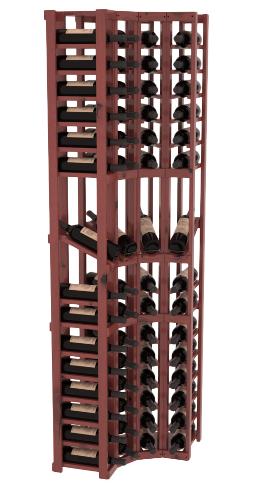 InstaCellar - 4 Column Corner Display Row Rack in Knotty Alder Cherry stained with WineSafe™ Satin Sealant