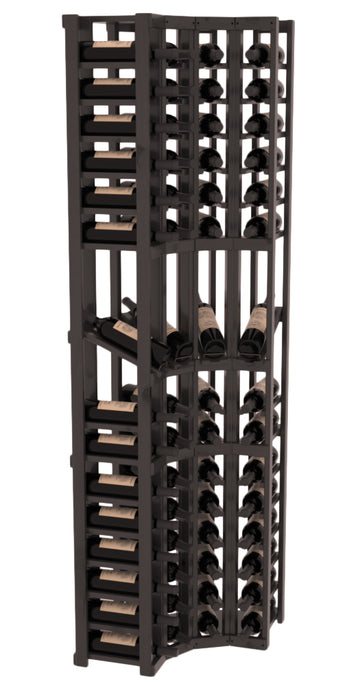InstaCellar - 4 Column Corner Display Row Rack in Knotty Alder Black stained with WineSafe™ Satin Sealant