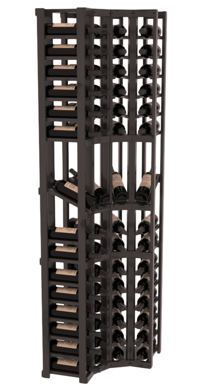 InstaCellar - 4 Column Corner Display Row Rack in Knotty Alder Black stained with WineSafe™ Satin Sealant