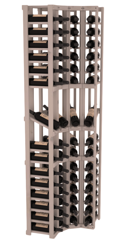 InstaCellar - 4 Column Corner Display Row Rack in Knotty Alder Greywash stained without WineSafe™ Satin Sealant