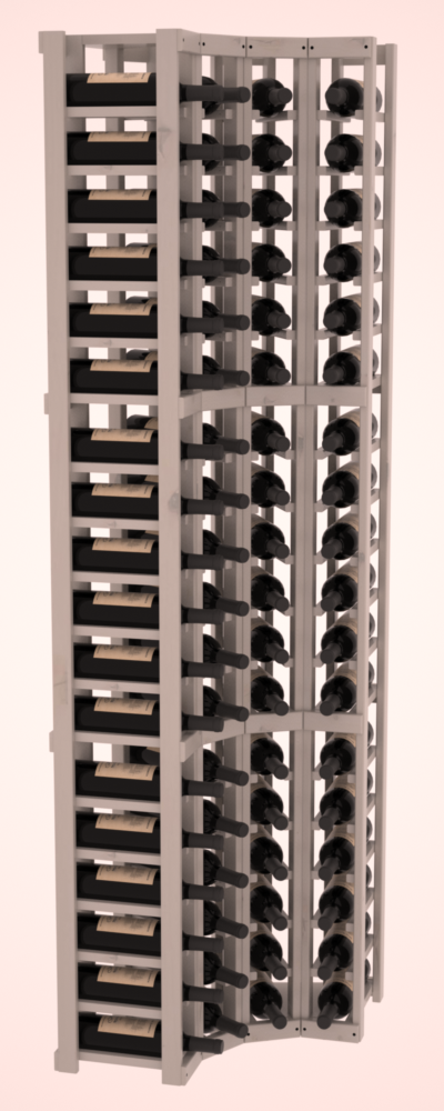 InstaCellar - 4 Column Corner Rack in Knotty Alder Greywash stained with WineSafe™ Satin Sealant