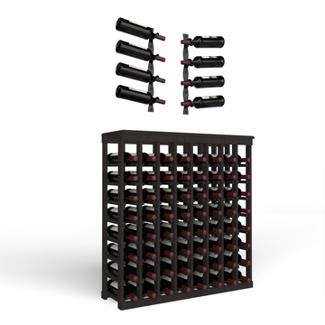 Wine Room Essentials Bundle - 64 Bottle Tabletop x Helix Wine Rack in Matte Black Metal in Ponderosa Pine Black stained with WineSafe™ Satin Sealant