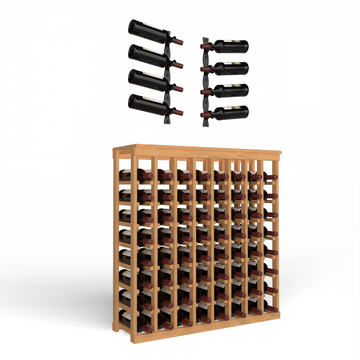 Wine Room Essentials Bundle - 64 Bottle Tabletop x Helix Wine Rack in Matte Black Metal in Ponderosa Pine Oak stained with WineSafe™ Satin Sealant