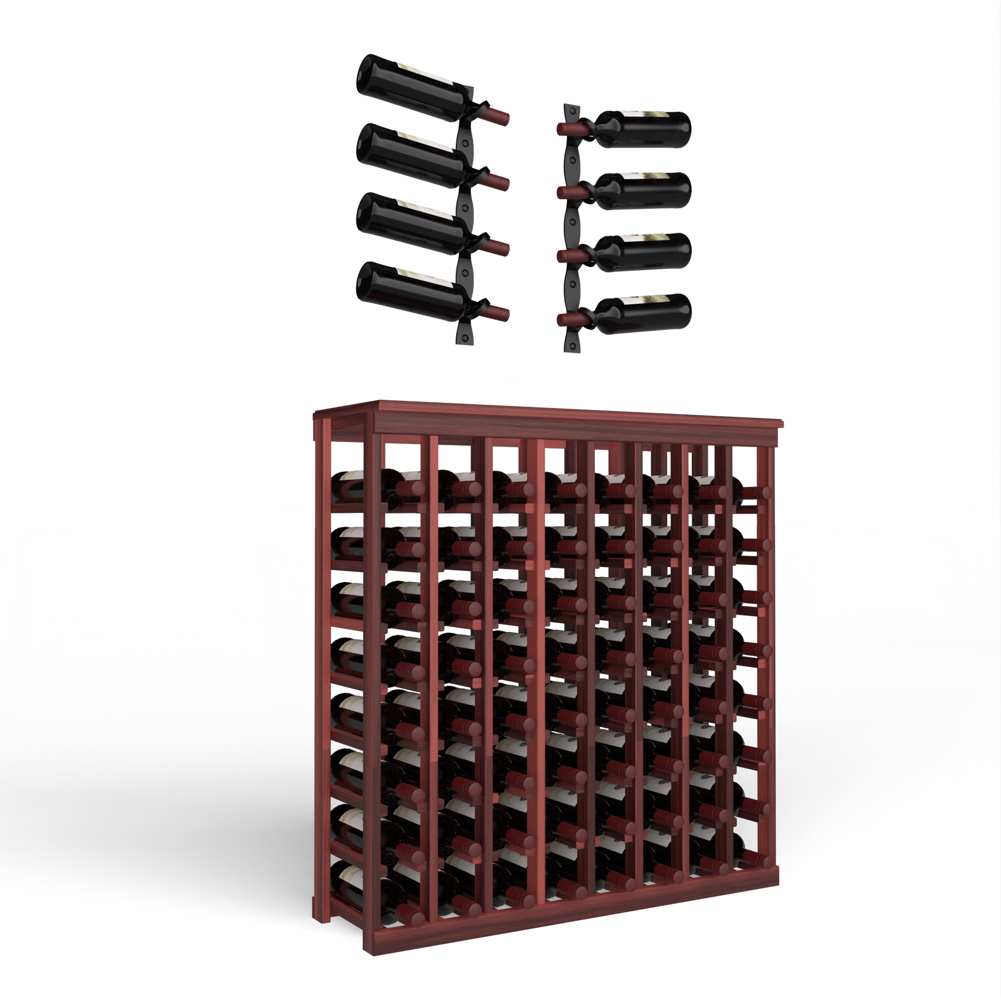 Wine Room Essentials Bundle - 64 Bottle Tabletop x Helix Wine Rack in Matte Black Metal in Premium Redwood Greywash stained without WineSafe™ Satin Sealant