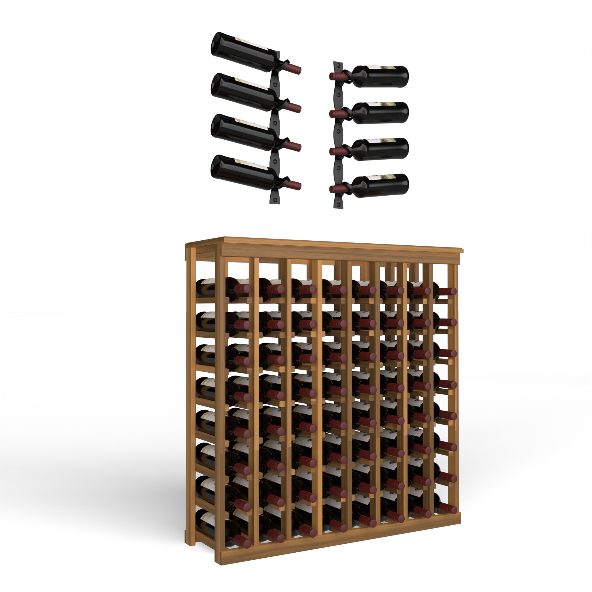 Wine Room Essentials Bundle - 64 Bottle Tabletop x Helix Wine Rack in Matte Black Metal in Premium Redwood Black stained without WineSafe™ Satin Sealant