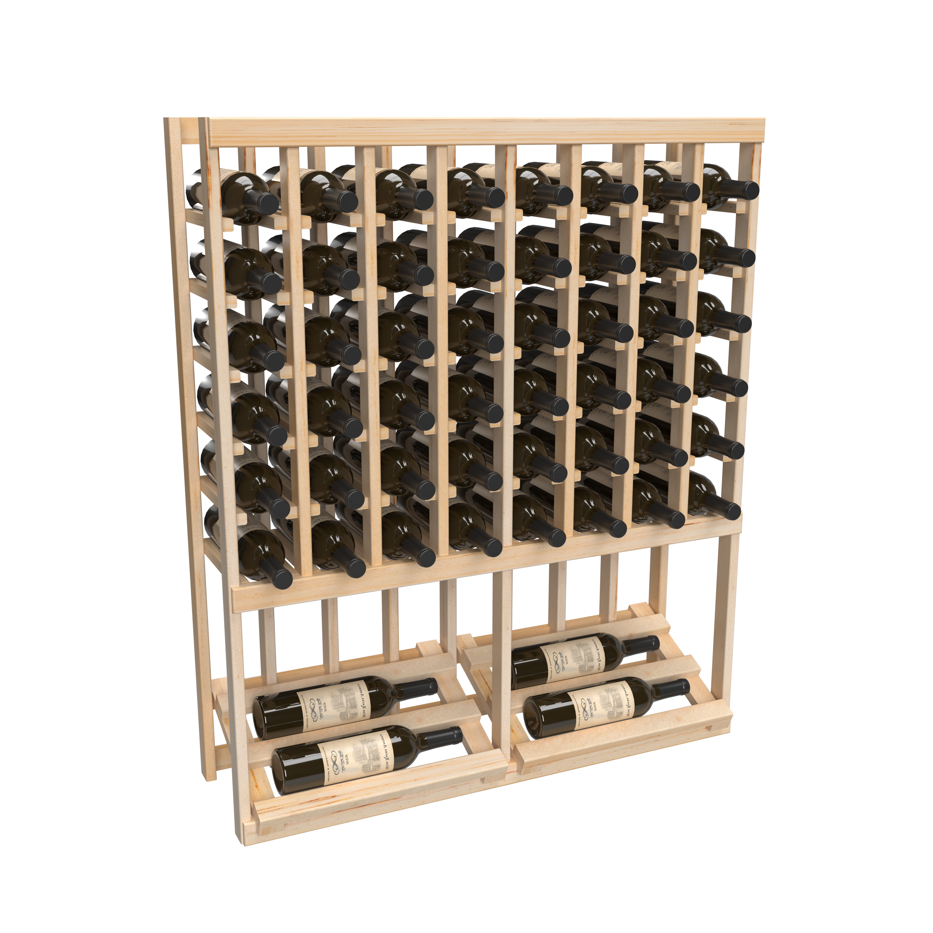 InstaCellar - 8 Column High Reveal Rack w/ Side Display in Ponderosa Pine Unstained without WineSafe™ Satin Sealant