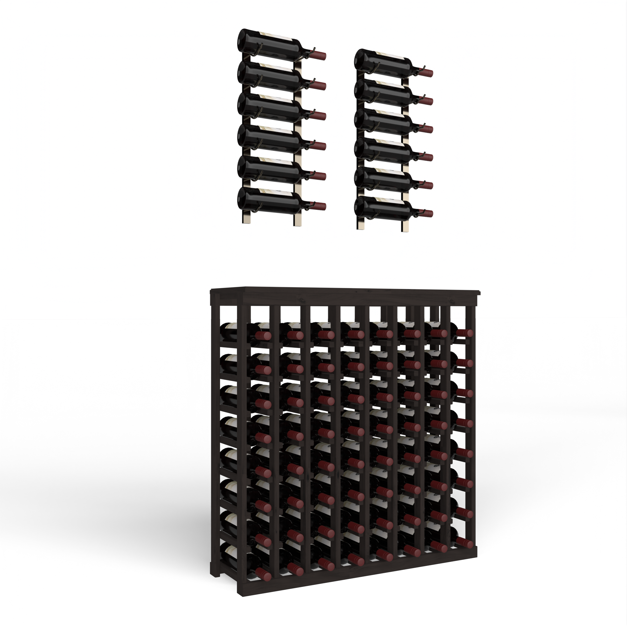 Wine Room Essentials Bundle - Tasting Table x W Series in Gunmetal Metal in Knotty Alder Black stained without WineSafe™ Satin Sealant