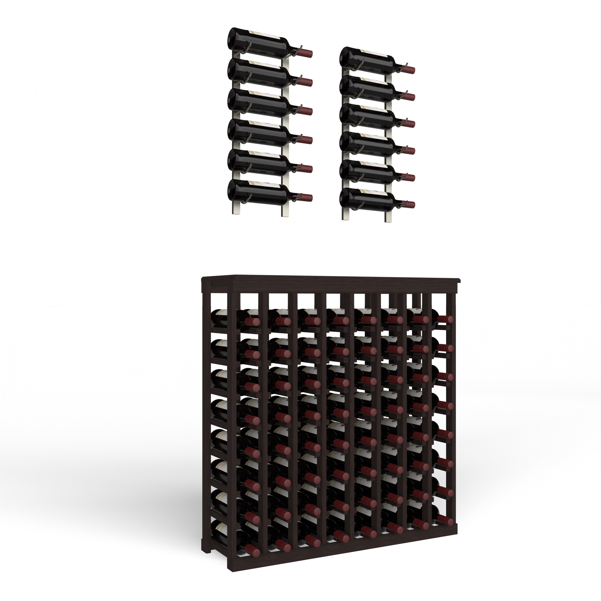 Wine Room Essentials Bundle - Tasting Table x W Series in Brushed Nickel Metal in Grand Mahogany Black stained without WineSafe™ Satin Sealant