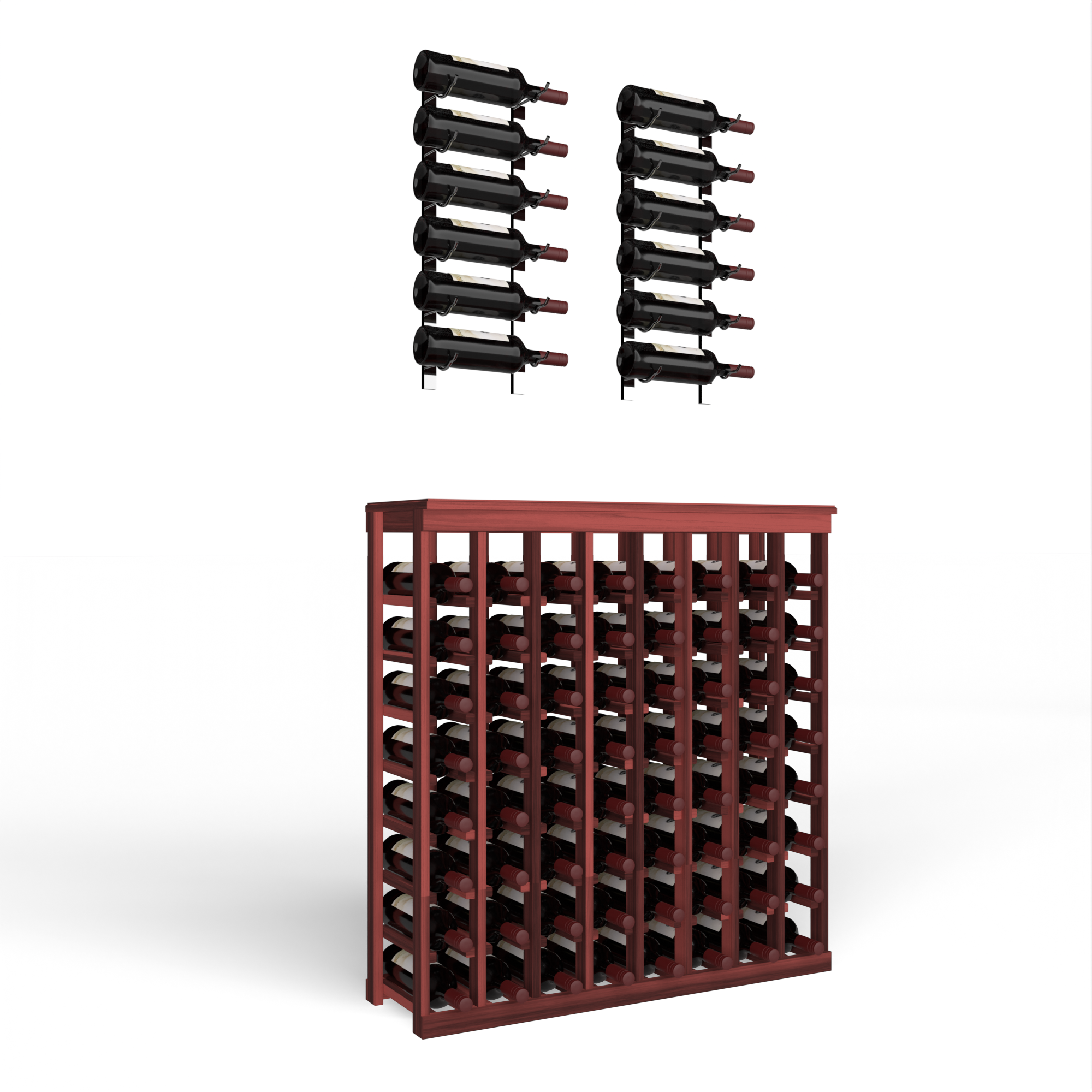 Wine Room Essentials Bundle - Tasting Table x W Series in Chrome Luxe Metal in Premium Redwood Cherry stained without WineSafe™ Satin Sealant