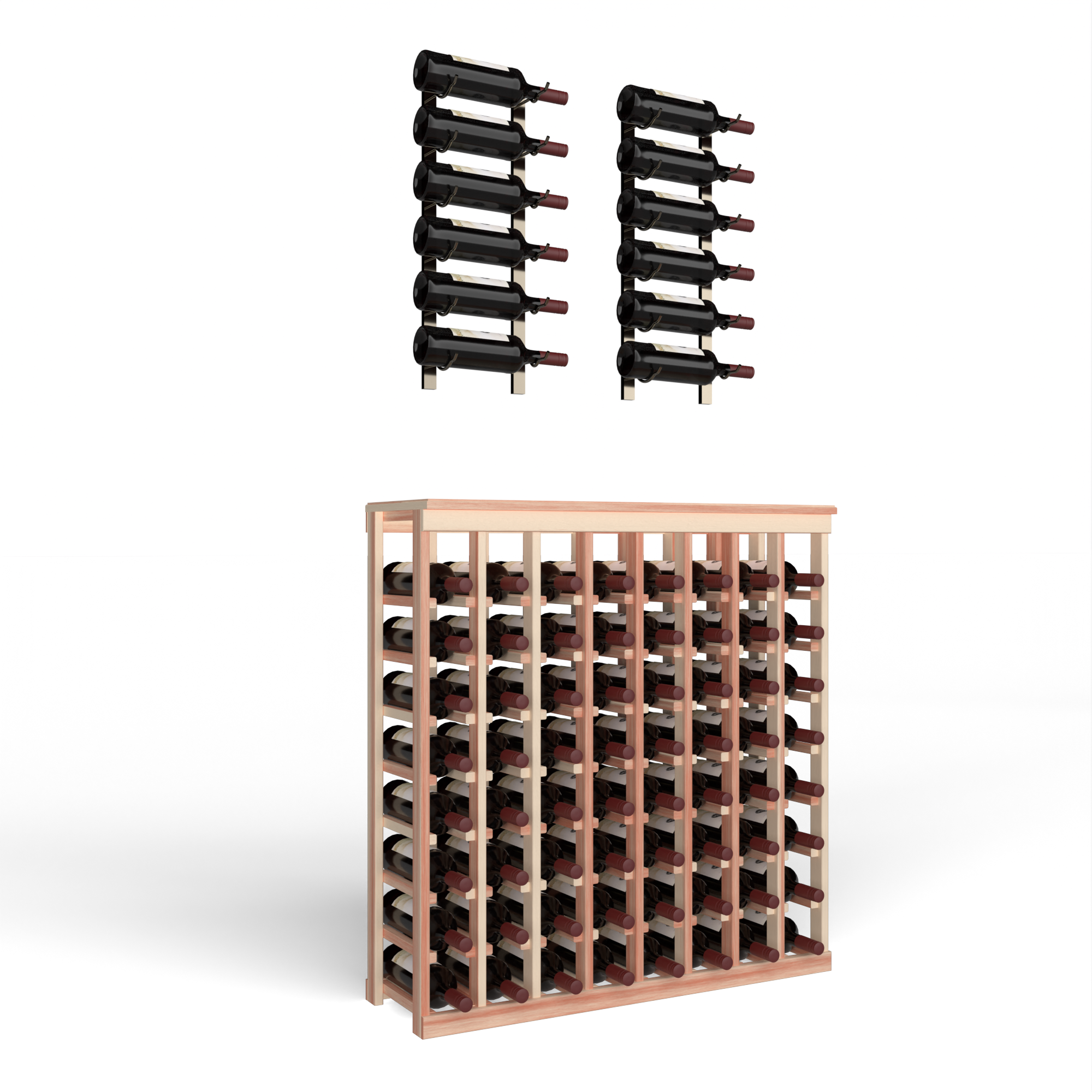 Wine Room Essentials Bundle - Tasting Table x W Series in Gunmetal Metal in Premium Redwood Unstained with WineSafe™ Satin Sealant