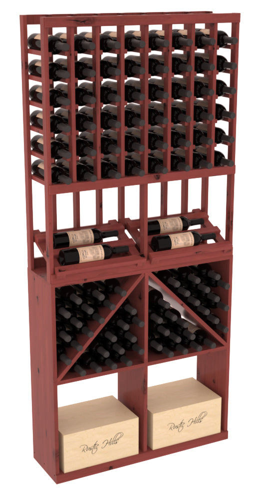 InstaCellar - 8 Column Side Display 96 Bin/Case Combo in Knotty Alder Cherry stained with WineSafe™ Satin Sealant