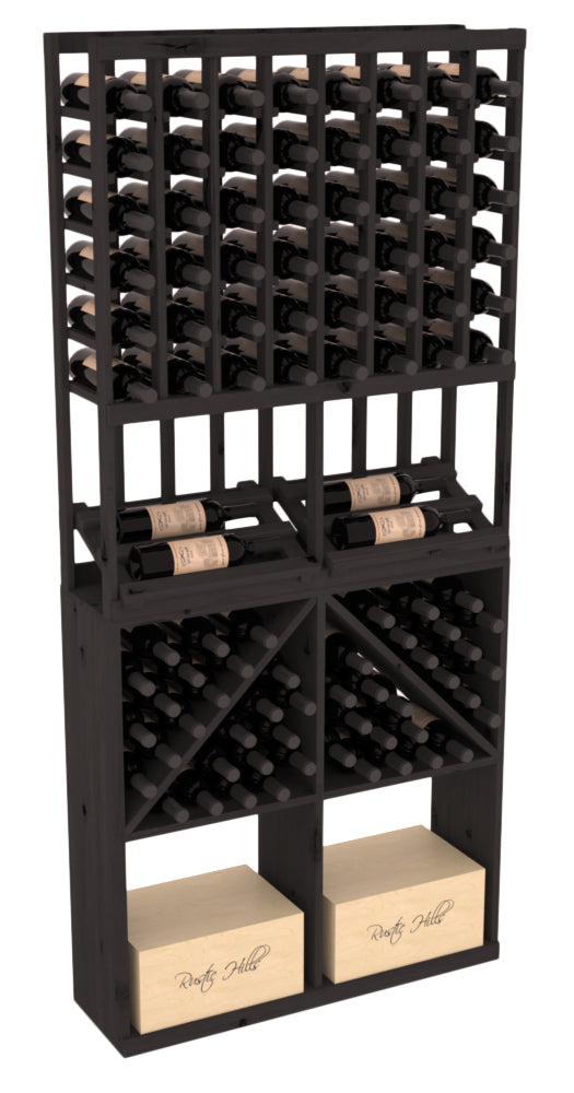 InstaCellar - 8 Column Side Display 96 Bin/Case Combo in Knotty Alder Black stained without WineSafe™ Satin Sealant