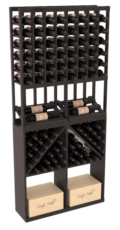 InstaCellar - 8 Column Side Display 96 Bin/Case Combo in Knotty Alder Black stained with WineSafe™ Satin Sealant
