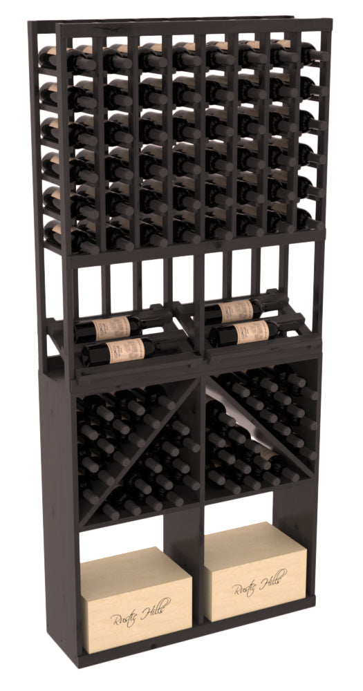 InstaCellar - 8 Column Side Display 96 Bin/Case Combo in Knotty Alder Black stained with WineSafe™ Satin Sealant