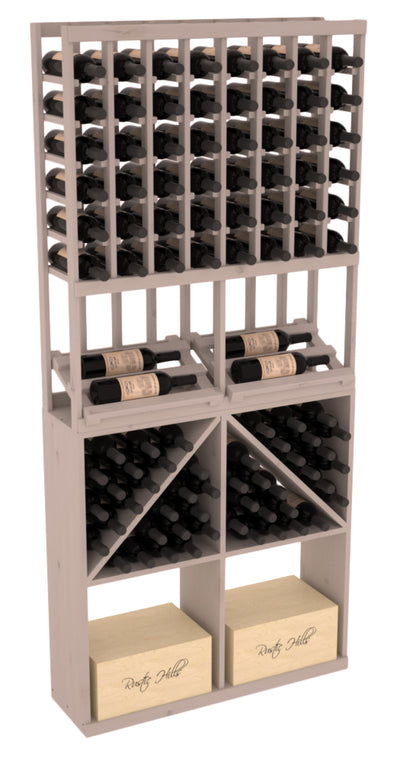 InstaCellar - 8 Column Side Display 96 Bin/Case Combo in Knotty Alder Greywash stained without WineSafe™ Satin Sealant
