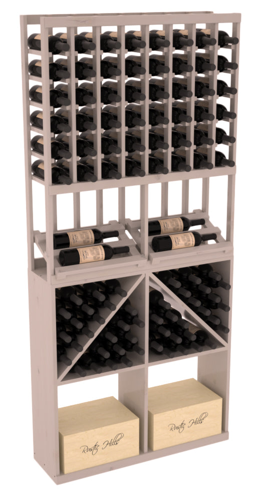InstaCellar - 8 Column Side Display 96 Bin/Case Combo in Knotty Alder Greywash stained with WineSafe™ Satin Sealant