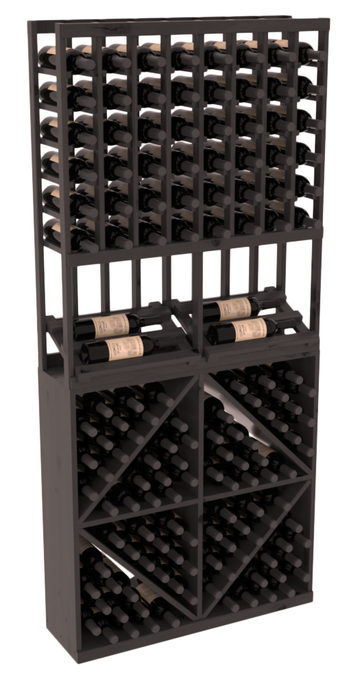 InstaCellar - 8 Column Side Display 96 Bin Combo in Knotty Alder Black stained with WineSafe™ Satin Sealant