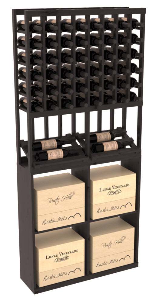 InstaCellar - 8 Column Side Display 96 Case Combo in Knotty Alder Black stained with WineSafe™ Satin Sealant
