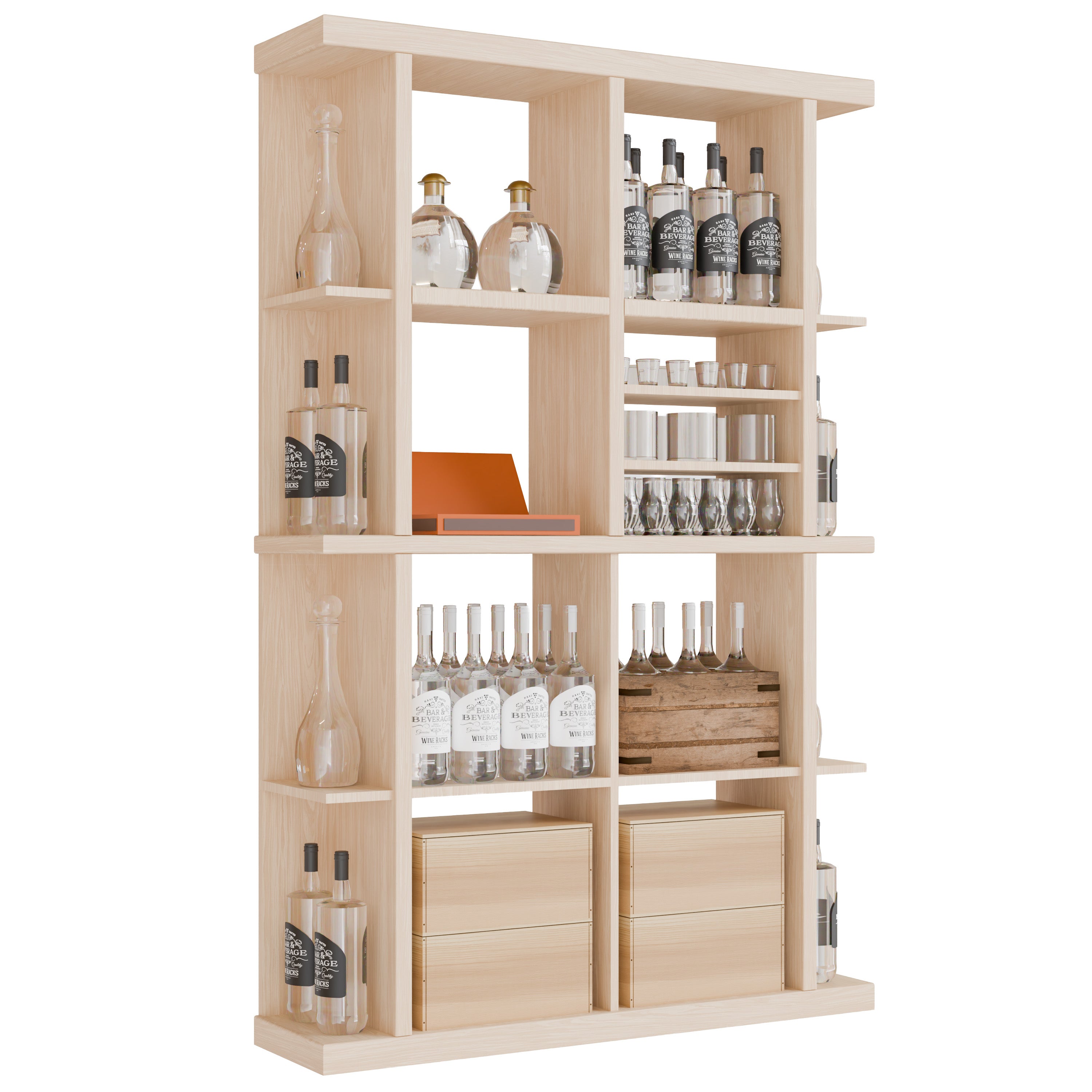 Bar & Beverage The Entertainer Display in White Oak Unstained without WineSafe™ Satin Sealant