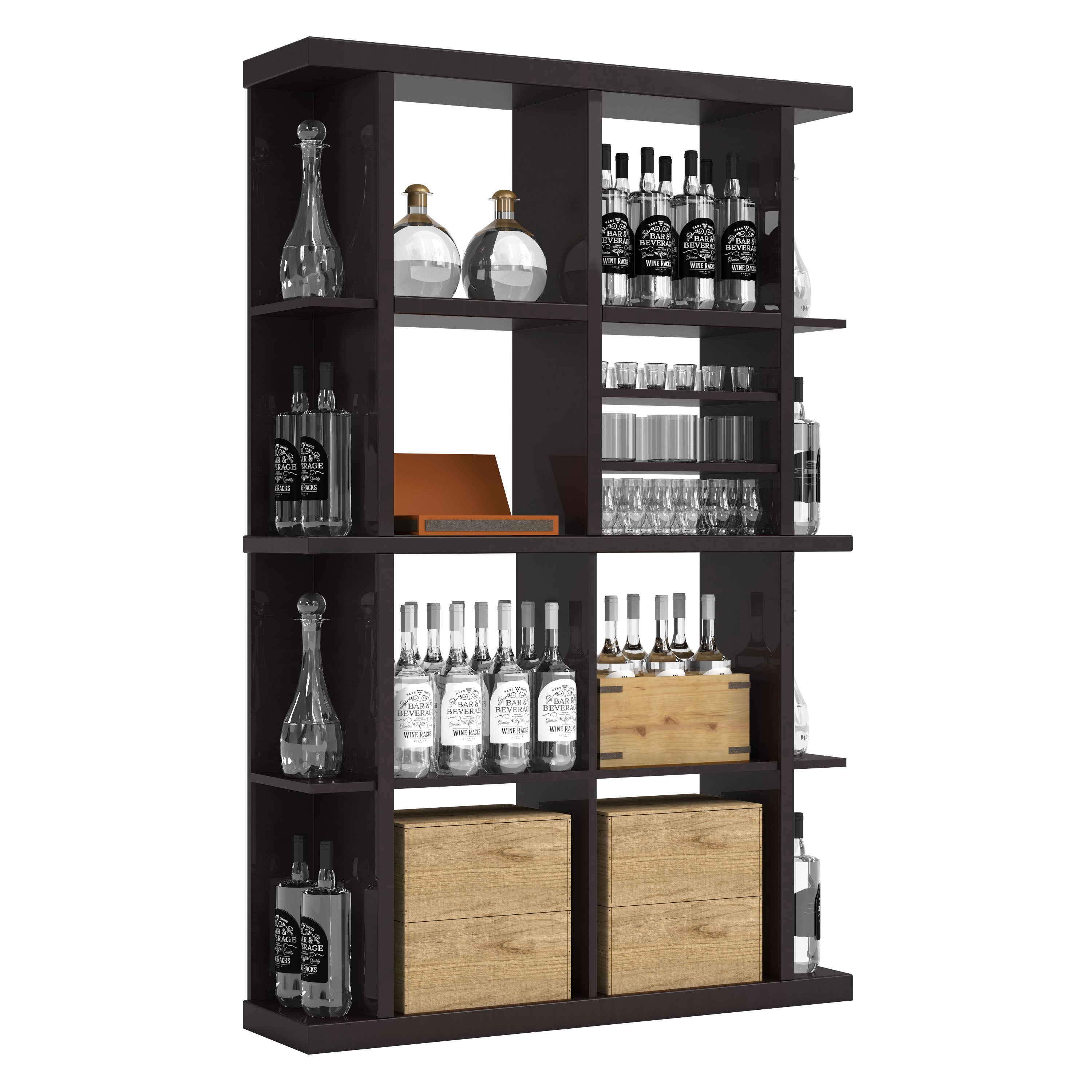 Bar & Beverage The Entertainer Display in Knotty Alder Black stained with WineSafe™ Satin Sealant
