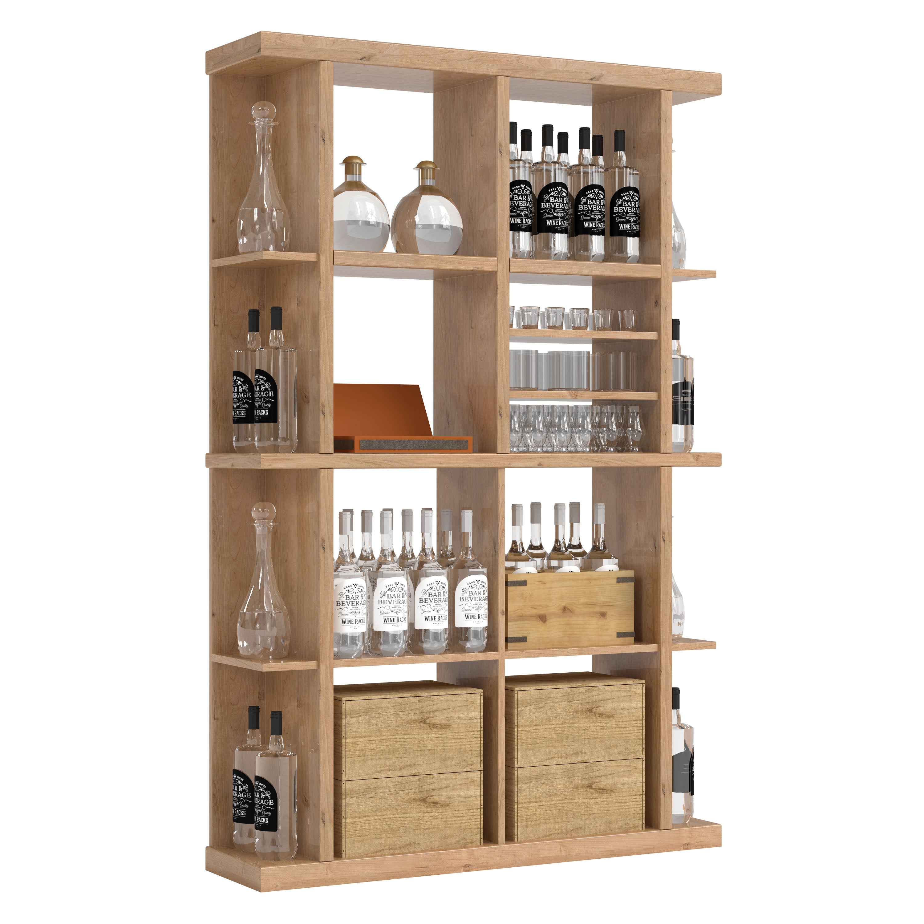 Bar & Beverage The Entertainer Display in Knotty Alder Unstained with WineSafe™ Satin Sealant
