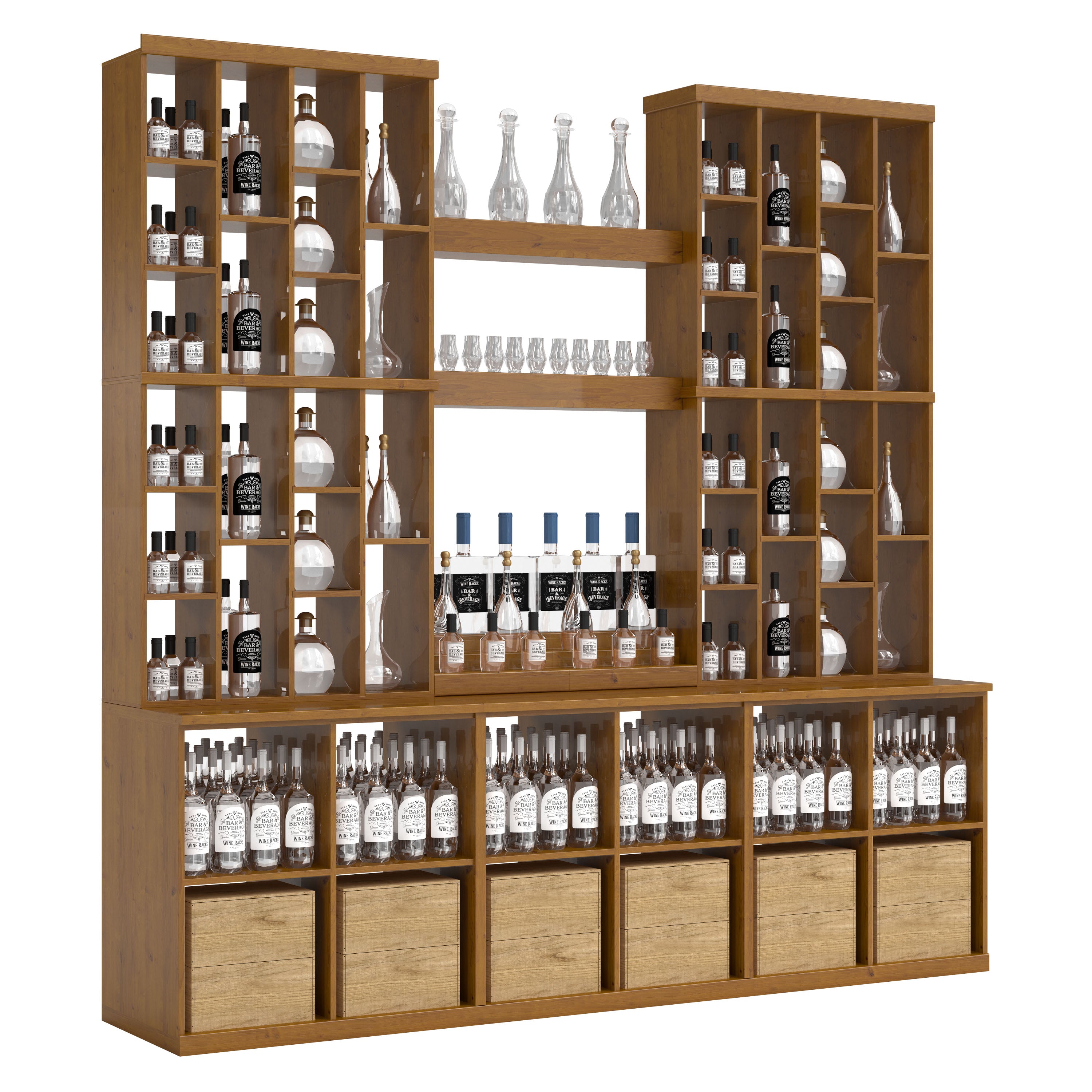 Bar & Beverage The Home Bar Display in Knotty Alder Oak stained with WineSafe™ Satin Sealant