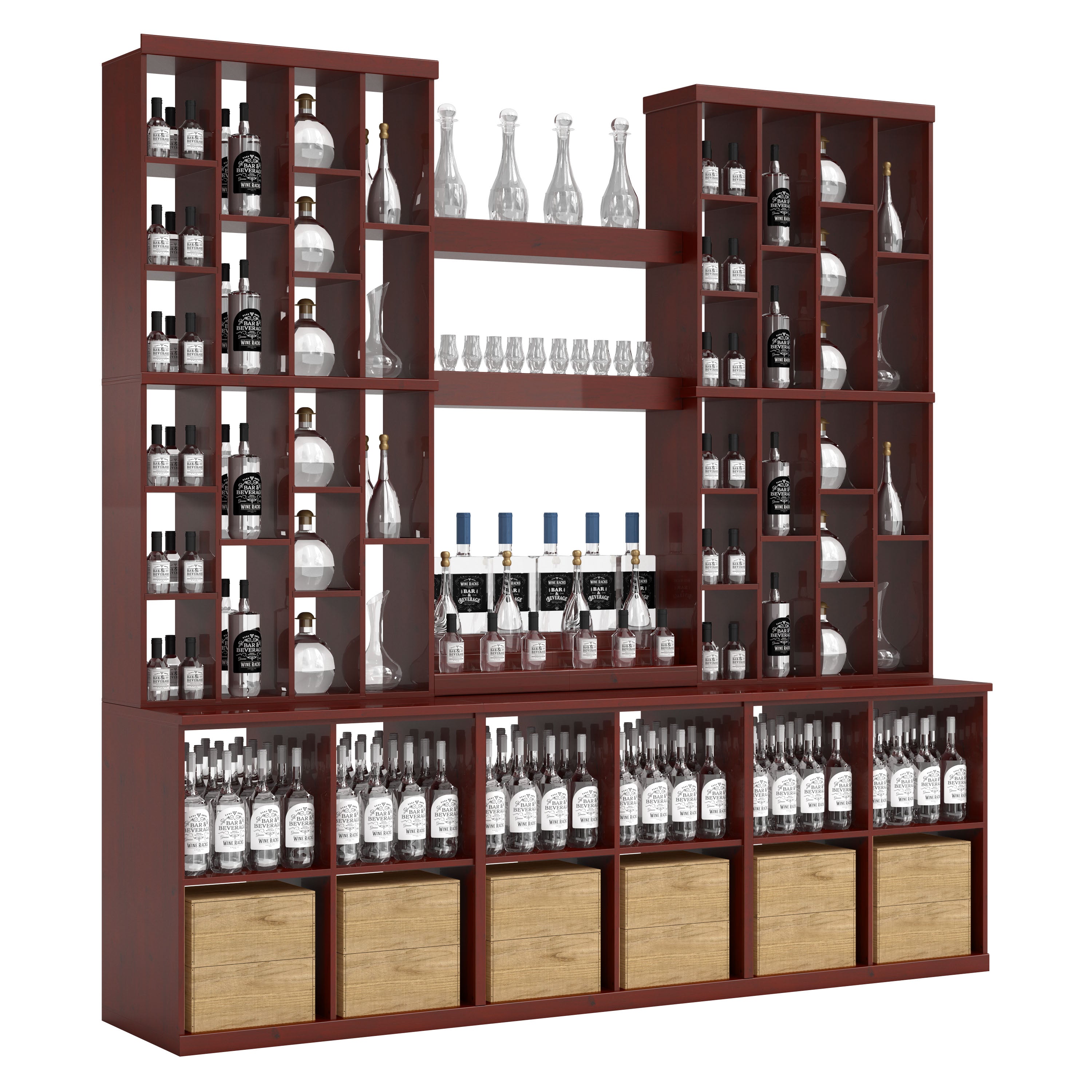 Bar & Beverage The Home Bar Display in Knotty Alder Cherry stained with WineSafe™ Satin Sealant