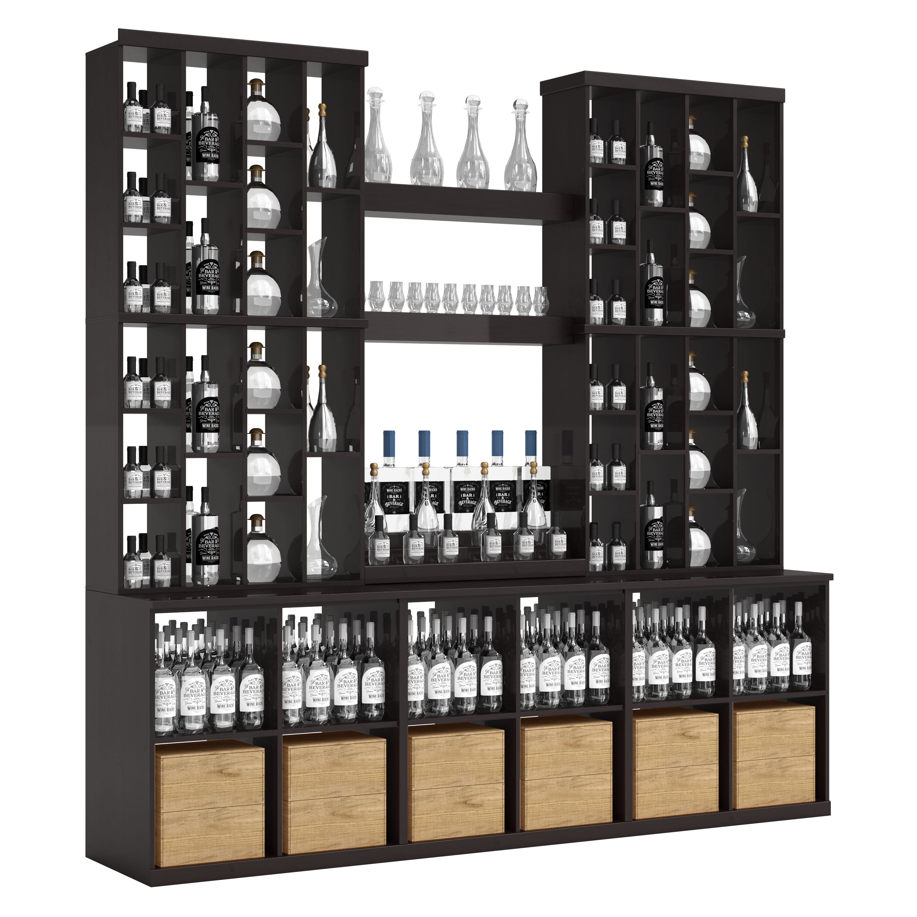 Bar & Beverage The Home Bar Display in Knotty Alder Black stained with WineSafe™ Satin Sealant