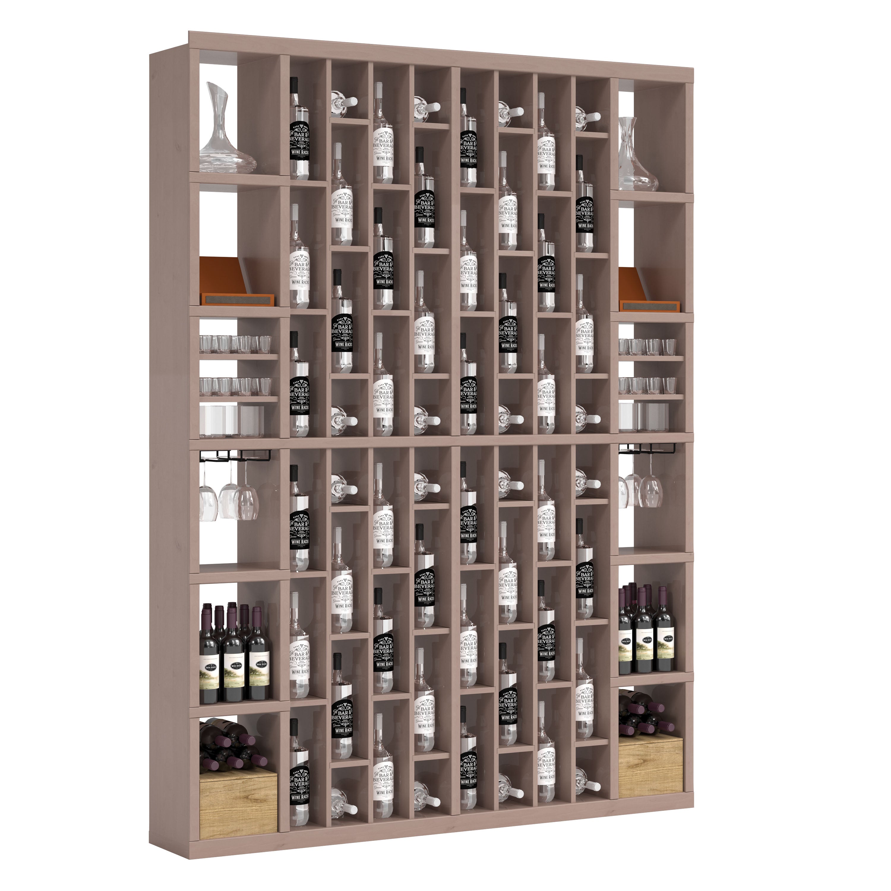 Bar & Beverage The Parlor Display in Knotty Alder Grey stained with WineSafe™ Satin Sealant