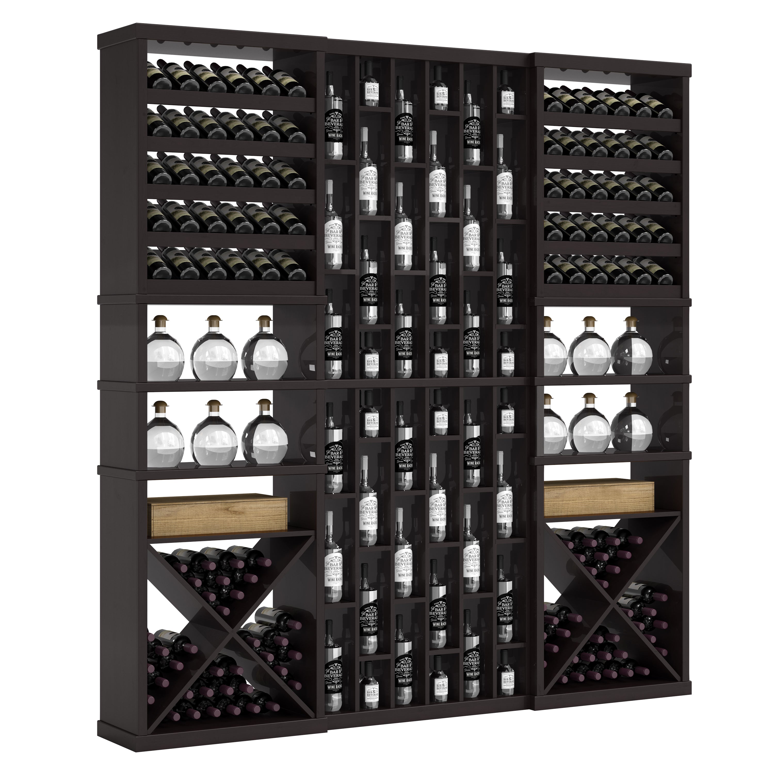 Bar & Beverage The Reserve Display in Knotty Alder Black stained with WineSafe™ Satin Sealant