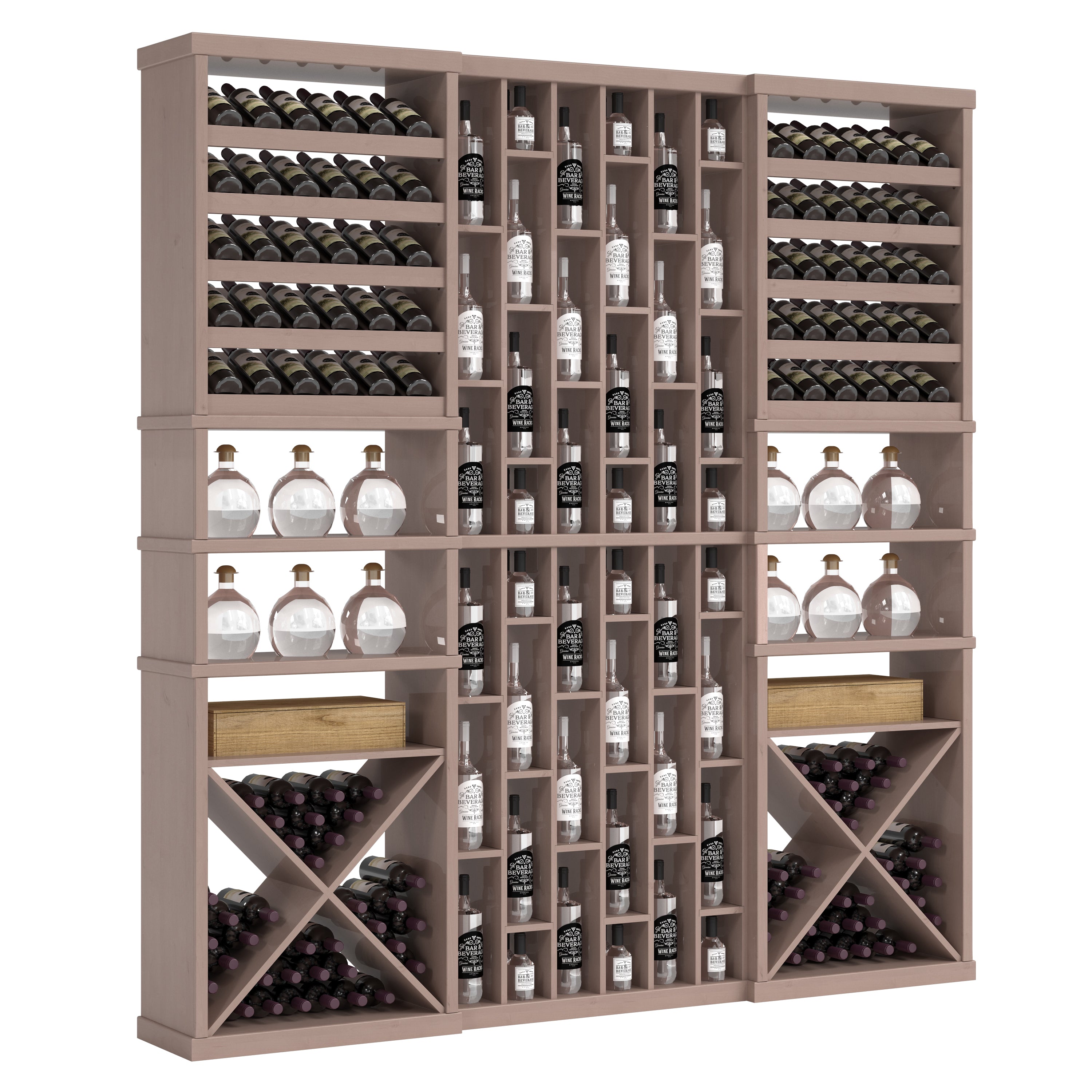 Bar & Beverage The Reserve Display in Knotty Alder Grey stained with WineSafe™ Satin Sealant