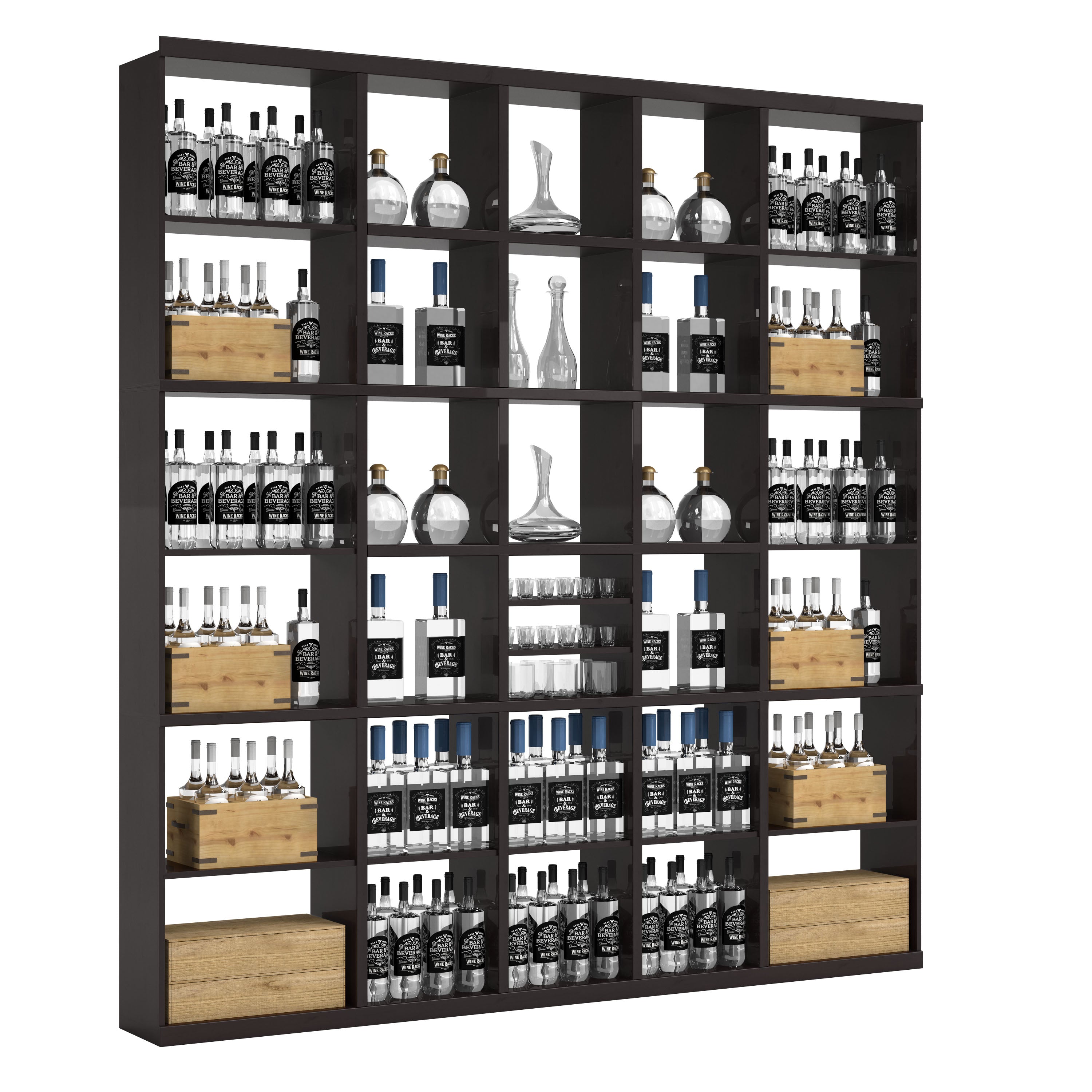Bar & Beverage The Signature Display in Knotty Alder Black stained with WineSafe™ Satin Sealant