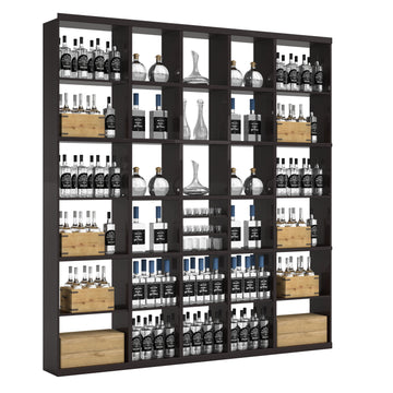 Bar & Beverage The Signature Display in Knotty Alder Black stained with WineSafe™ Satin Sealant