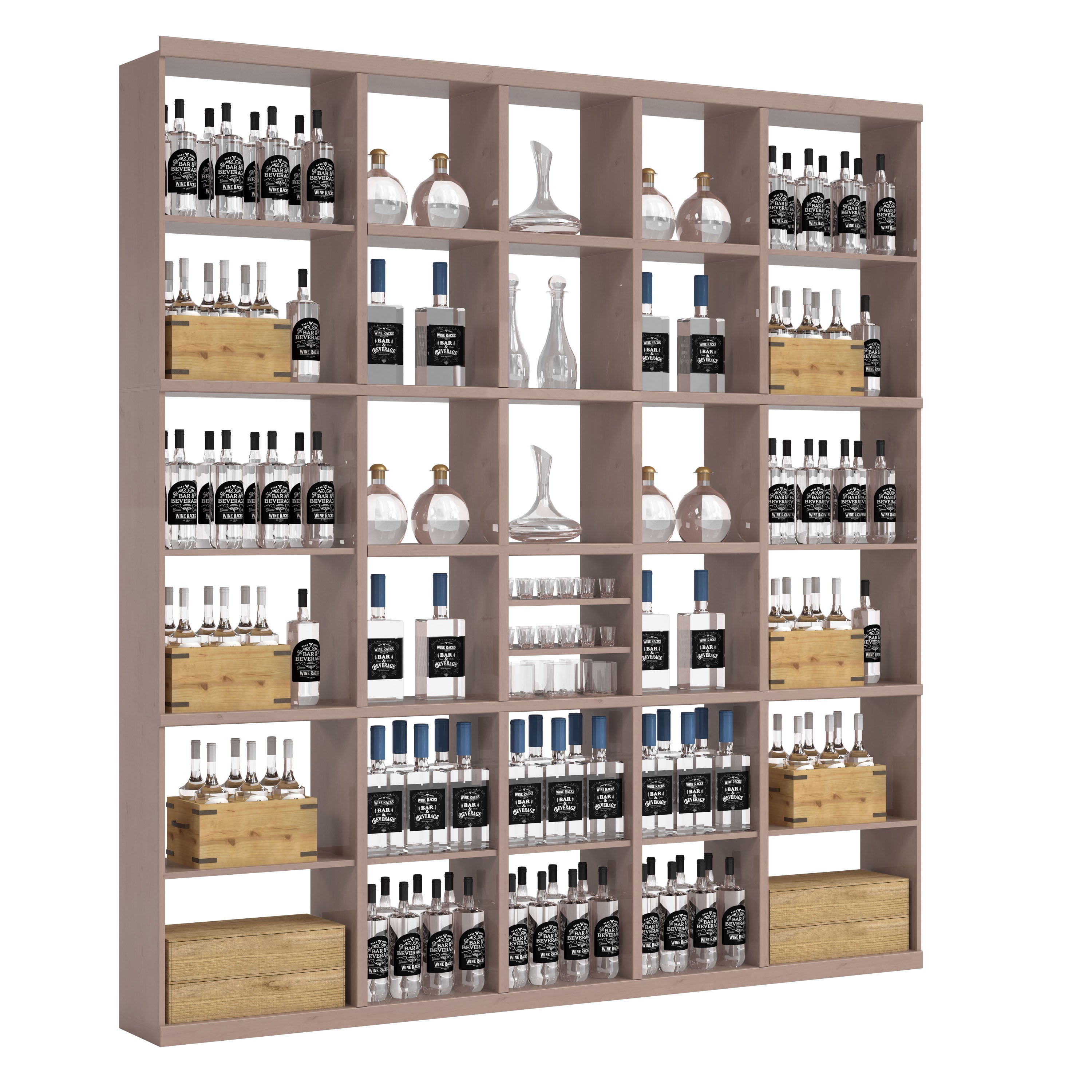 Bar & Beverage The Signature Display in Knotty Alder Grey stained with WineSafe™ Satin Sealant