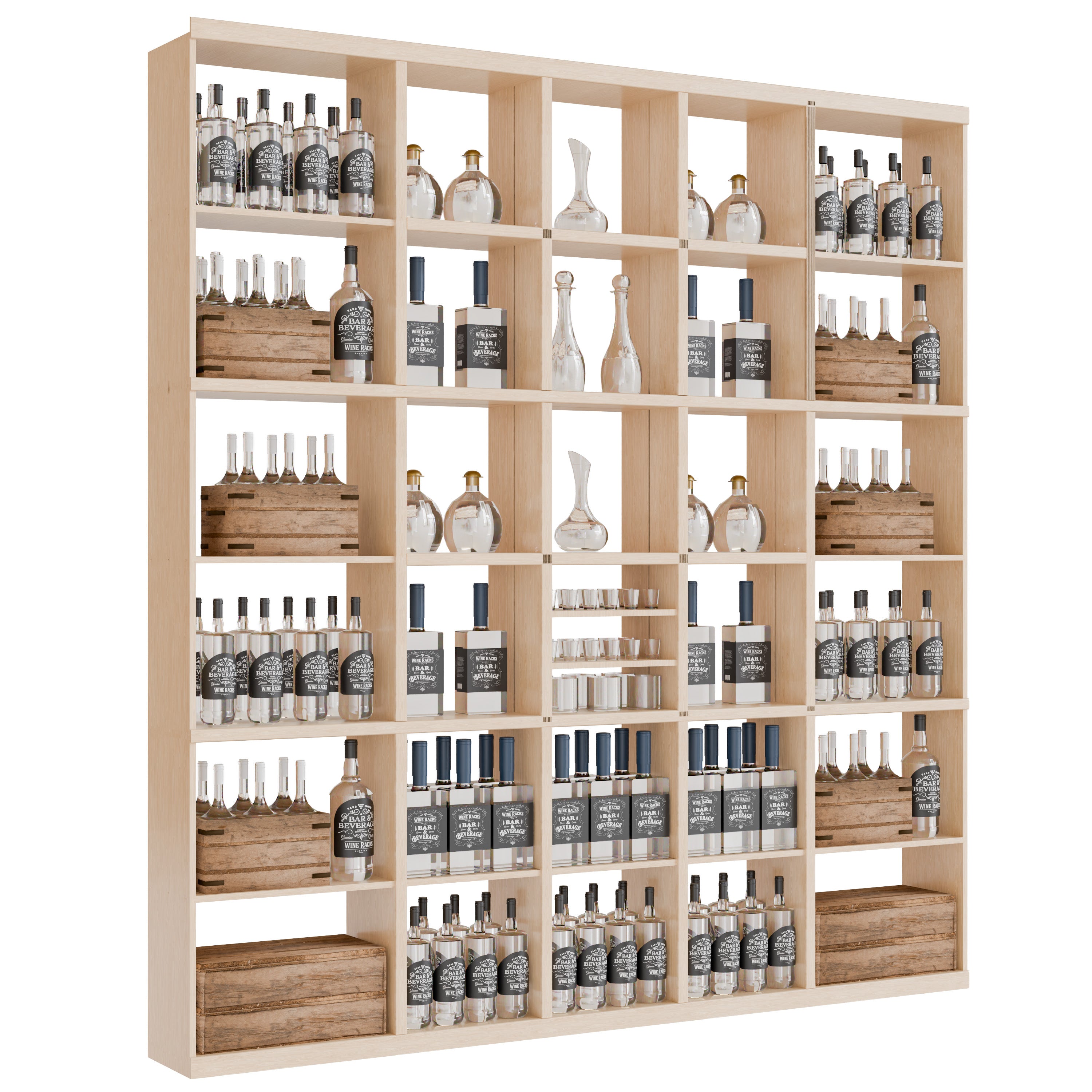 Bar & Beverage The Signature Display in White Oak Unstained with WineSafe™ Satin Sealant