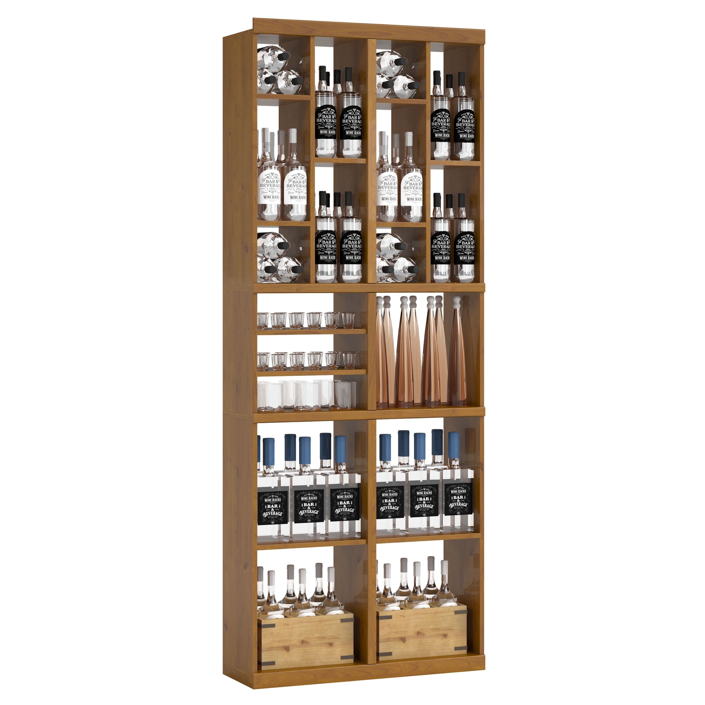 Bar & Beverage The Tower Display in Knotty Alder Oak stained with WineSafe™ Satin Sealant