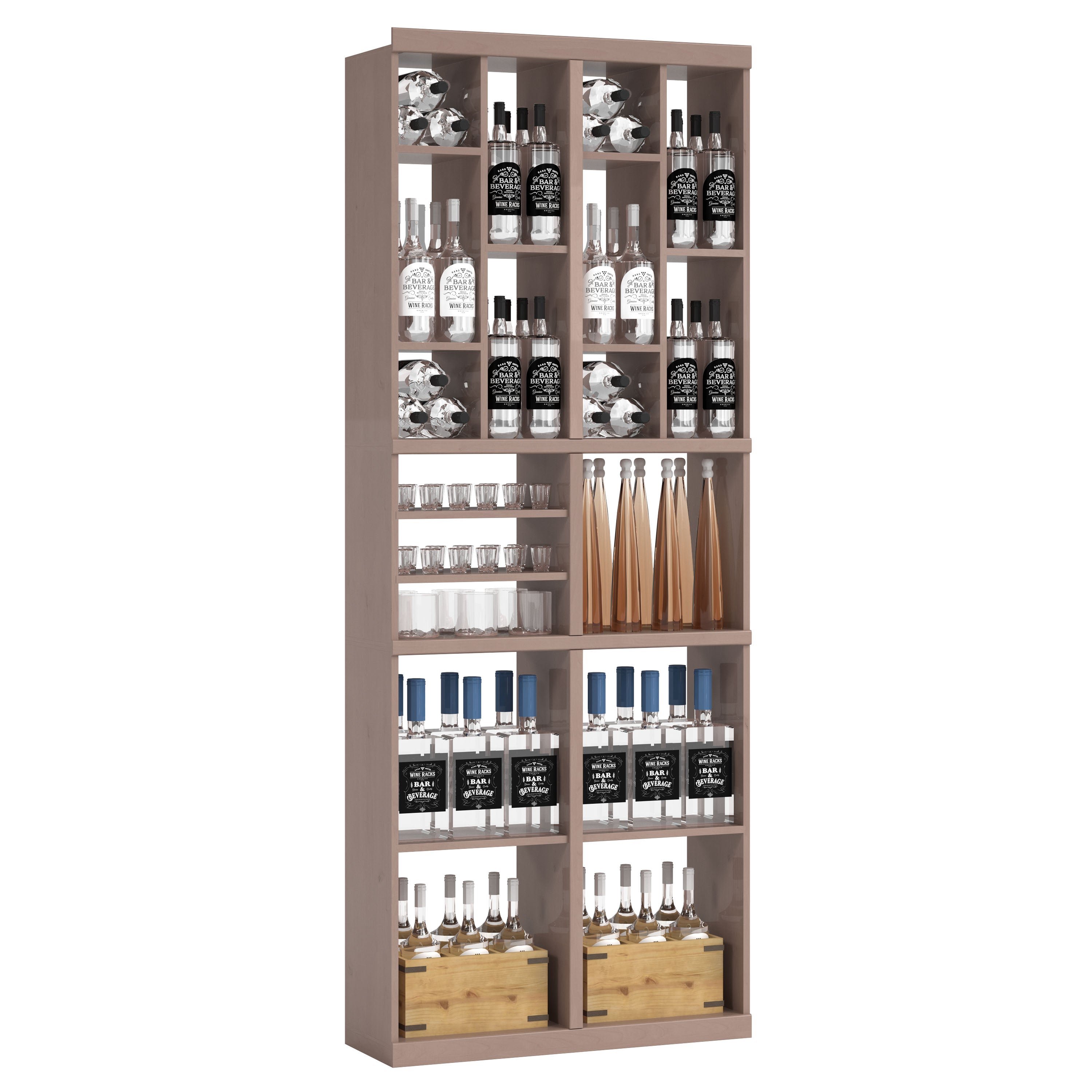 Bar & Beverage The Tower Display in Knotty Alder Grey stained with WineSafe™ Satin Sealant