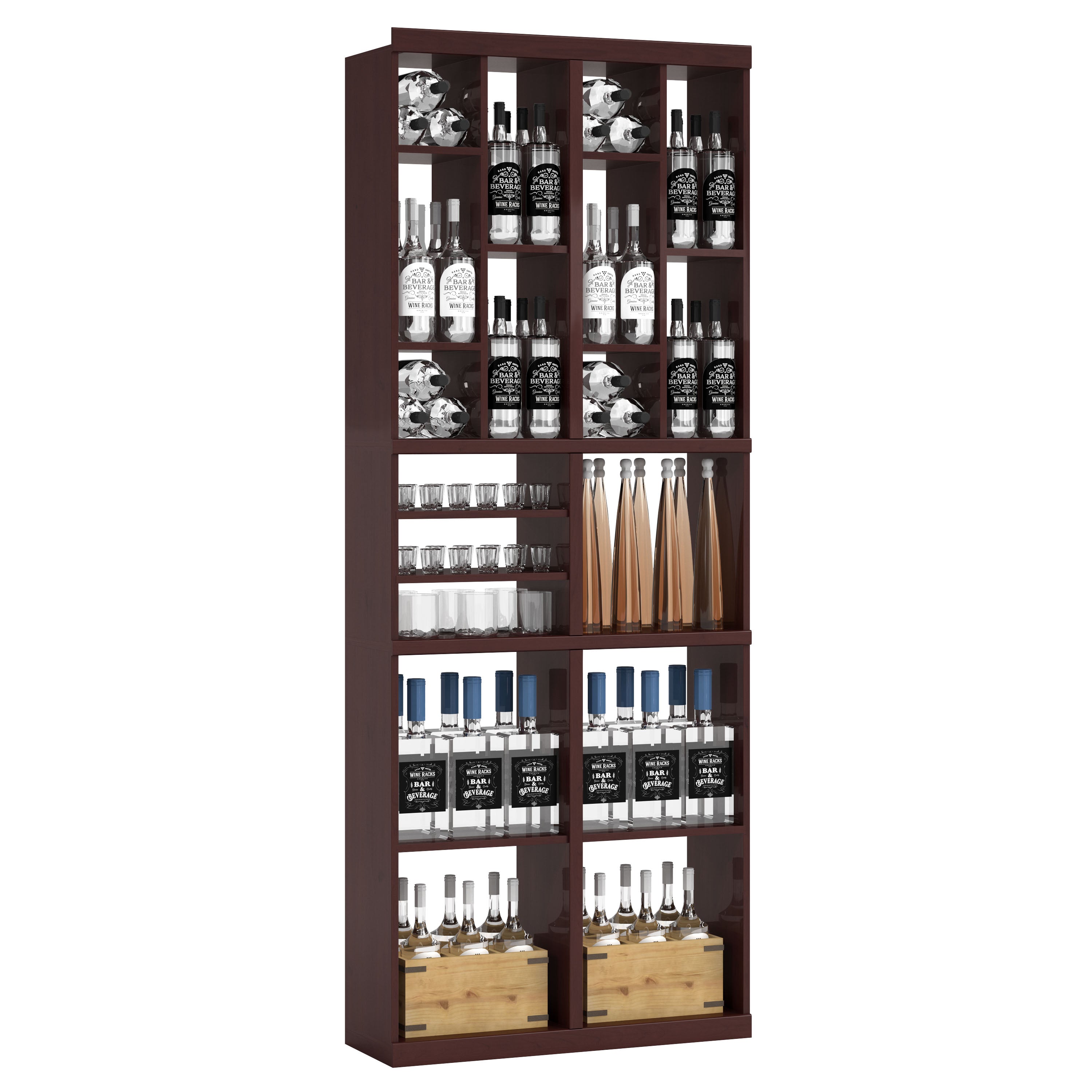 Bar & Beverage The Tower Display in Grand Mahogany Walnut stained with WineSafe™ Satin Sealant