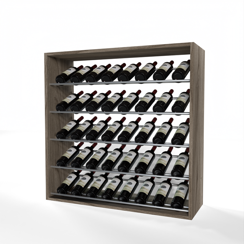 GrandCellar - 8 Column Full-Depth Label-Forward Wine Base Display - 36" - Silver Metal Rods
