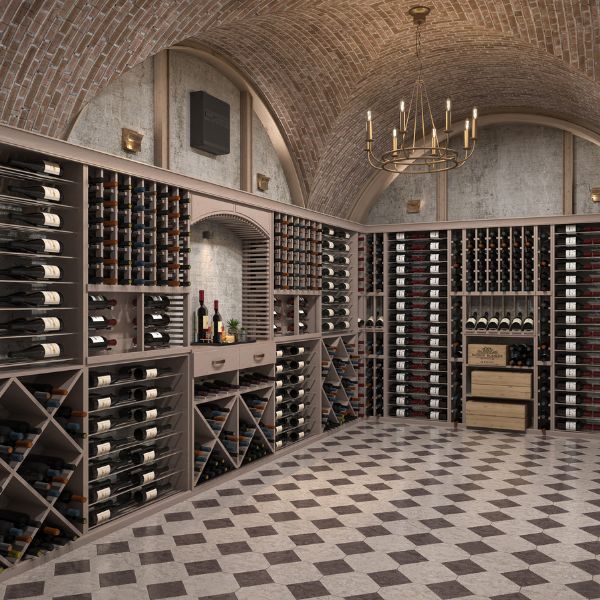 Wine Cellar with Wood Wine Racks and Wine Cooling System