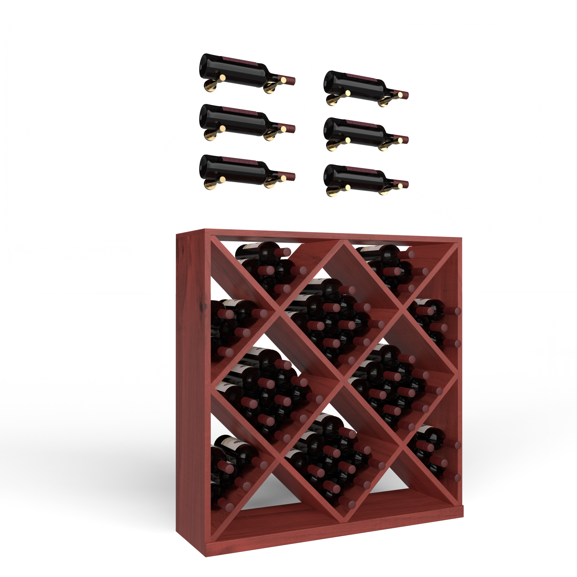 Wine Room Essentials Bundle - Diamond Cube x Vino Pin Designer Kit in Golden Bronze Metal in Knotty Alder Cherry stained with WineSafe™ Satin Sealant