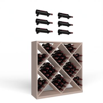 Wine Room Essentials Bundle - Diamond Cube x Vino Pin Designer Kit in Matte Black Metal in Knotty Alder Greywash stained with WineSafe™ Satin Sealant