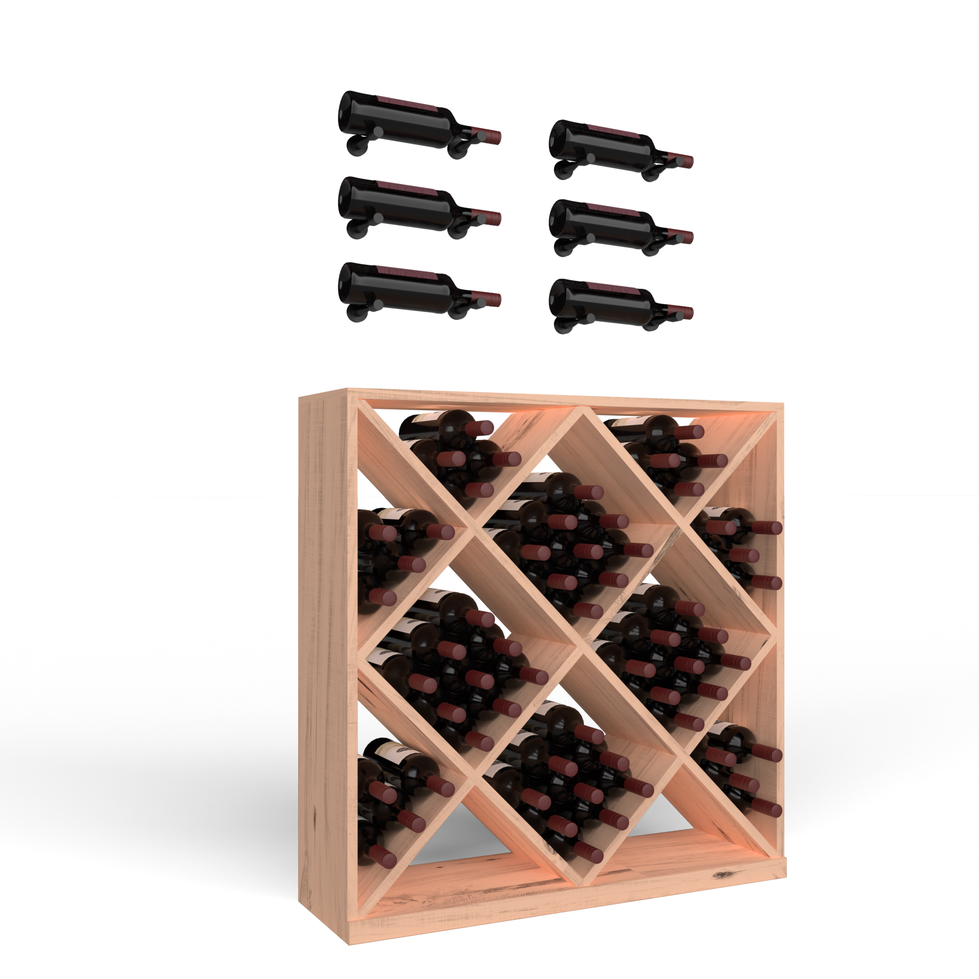 Wine Room Essentials Bundle - Diamond Cube x Vino Pin Designer Kit in Matte Black Metal in Knotty Alder Unstained without WineSafe™ Satin Sealant