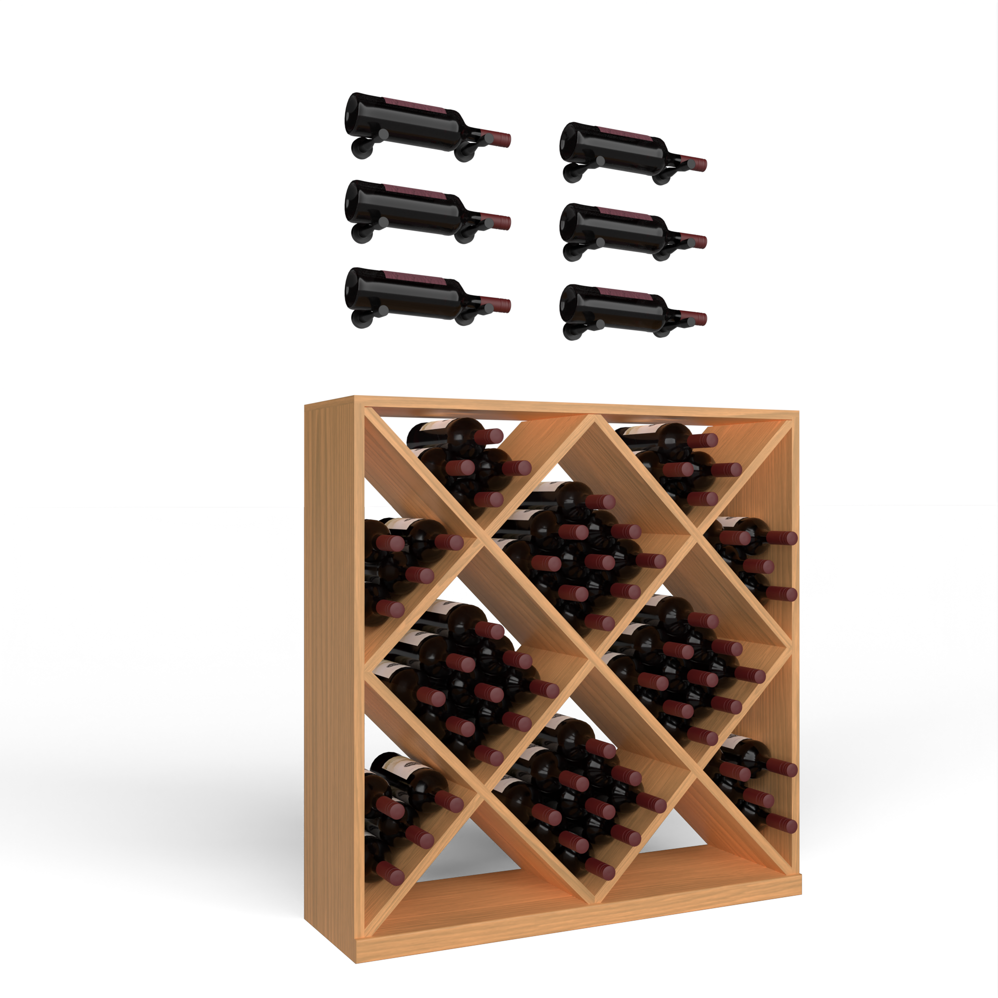 Wine Room Essentials Bundle - Diamond Cube x Vino Pin Designer Kit in Matte Black Metal in Ponderosa Pine Oak stained with WineSafe™ Satin Sealant