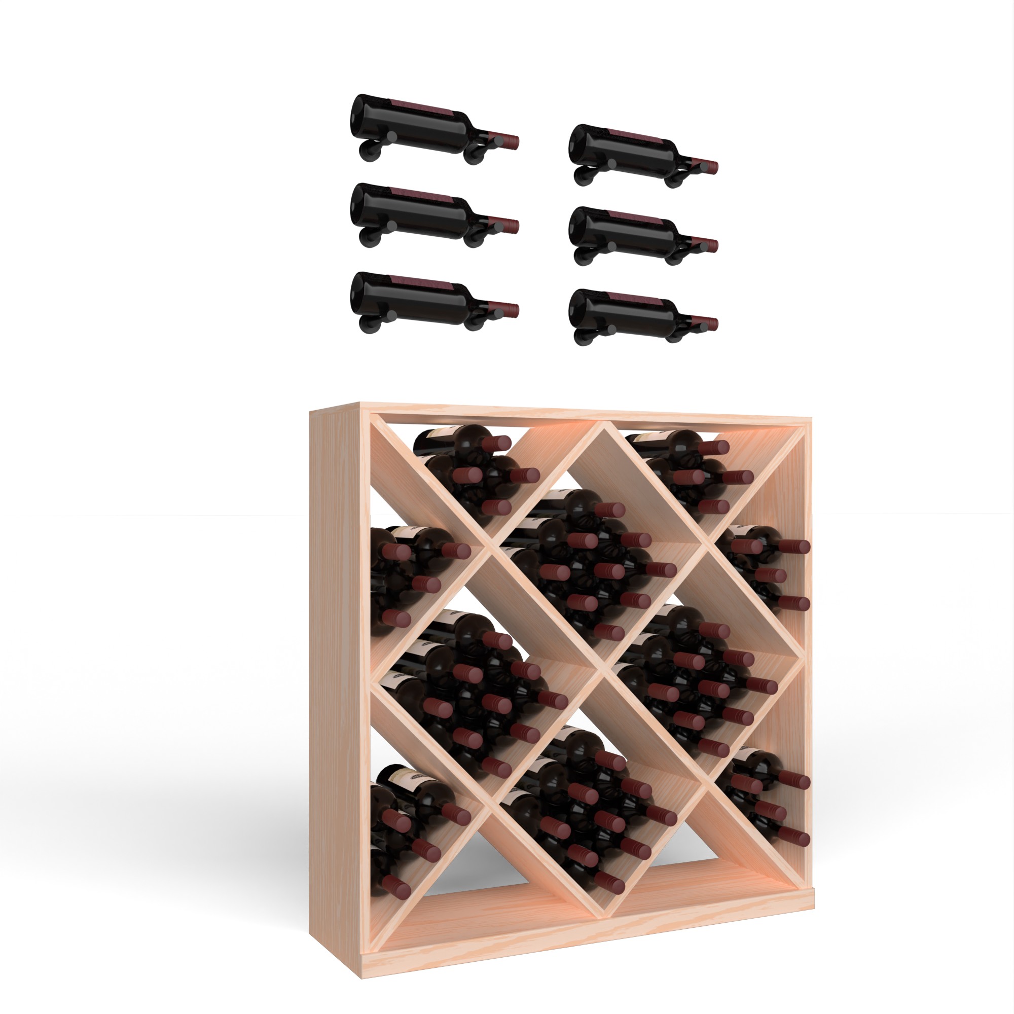 Wine Room Essentials Bundle - Diamond Cube x Vino Pin Designer Kit in Matte Black Metal in Ponderosa Pine Unstained with WineSafe™ Satin Sealant