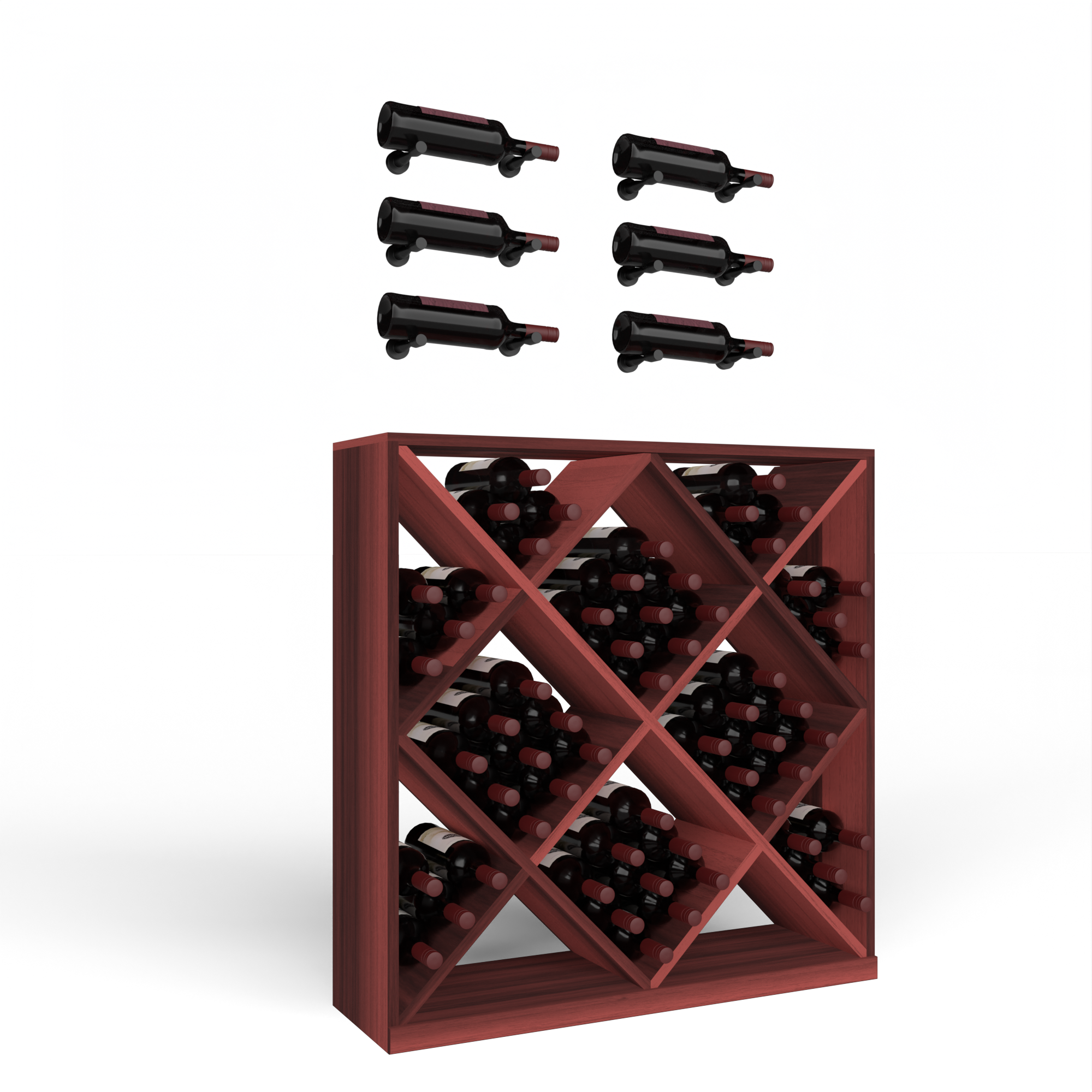 Wine Room Essentials Bundle - Diamond Cube x Vino Pin Designer Kit in Matte Black Metal in Premium Redwood Cherry stained without WineSafe™ Satin Sealant