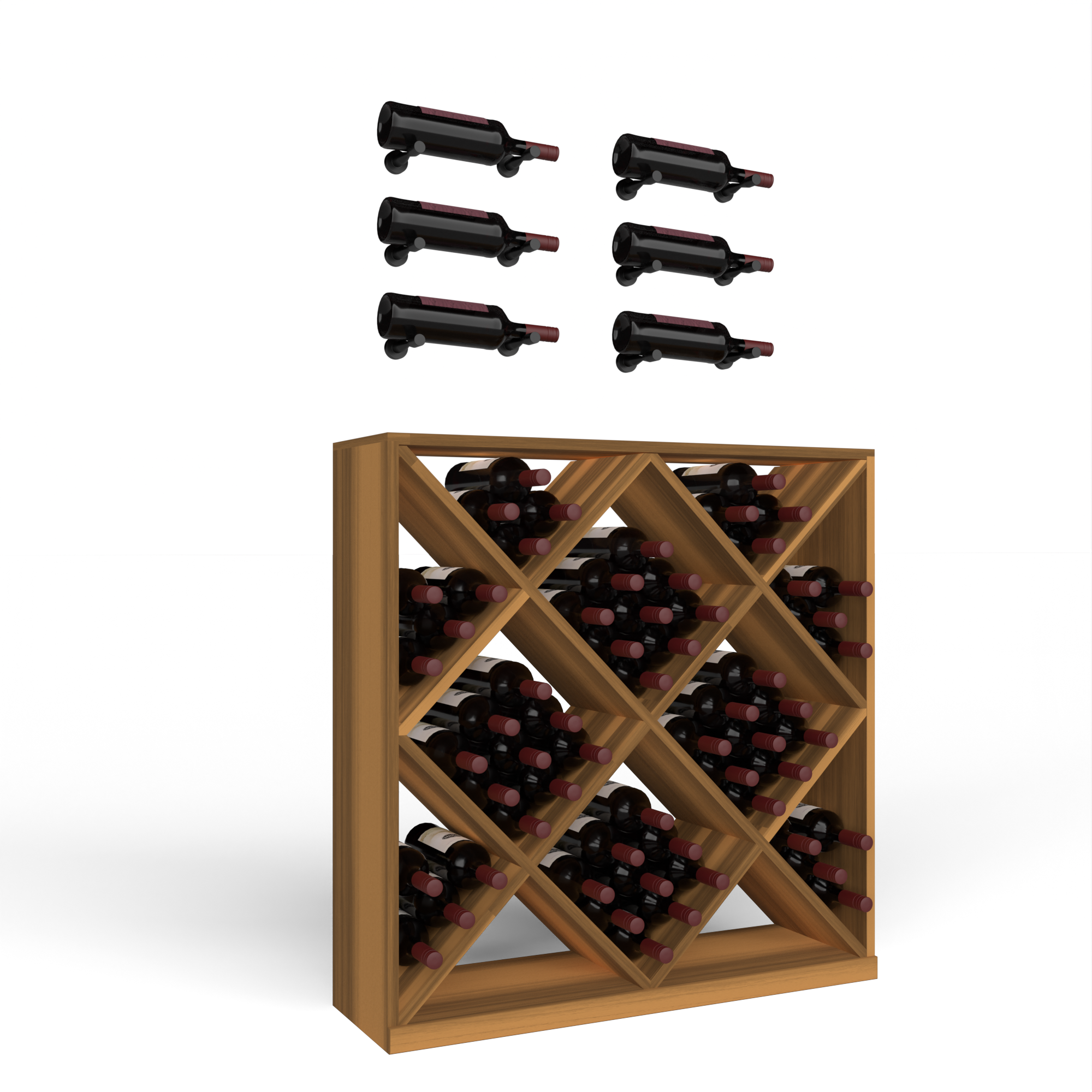 Wine Room Essentials Bundle - Diamond Cube x Vino Pin Designer Kit in Matte Black Metal in Premium Redwood Oak stained without WineSafe™ Satin Sealant