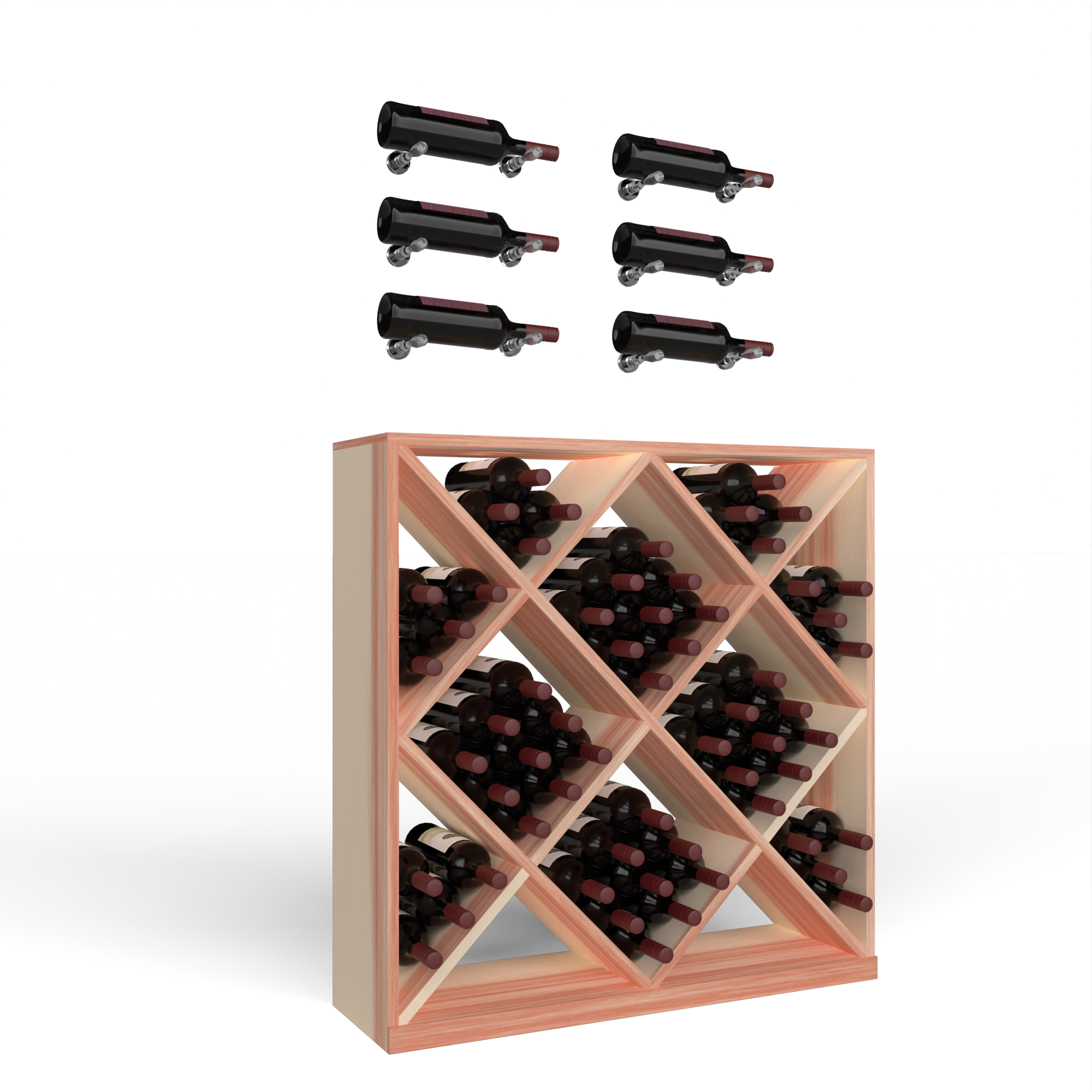 Wine Room Essentials Bundle - Diamond Cube x Vino Pin Designer Kit in Acrylic in Premium Redwood Cherry stained with WineSafe™ Satin Sealant