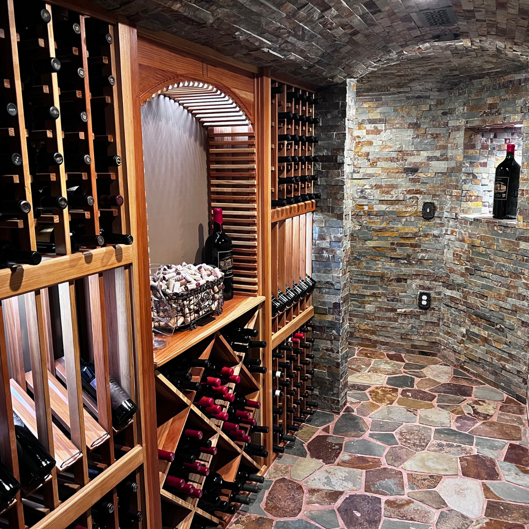 Custom Basement Wine Cellars with Wood Wine Racks