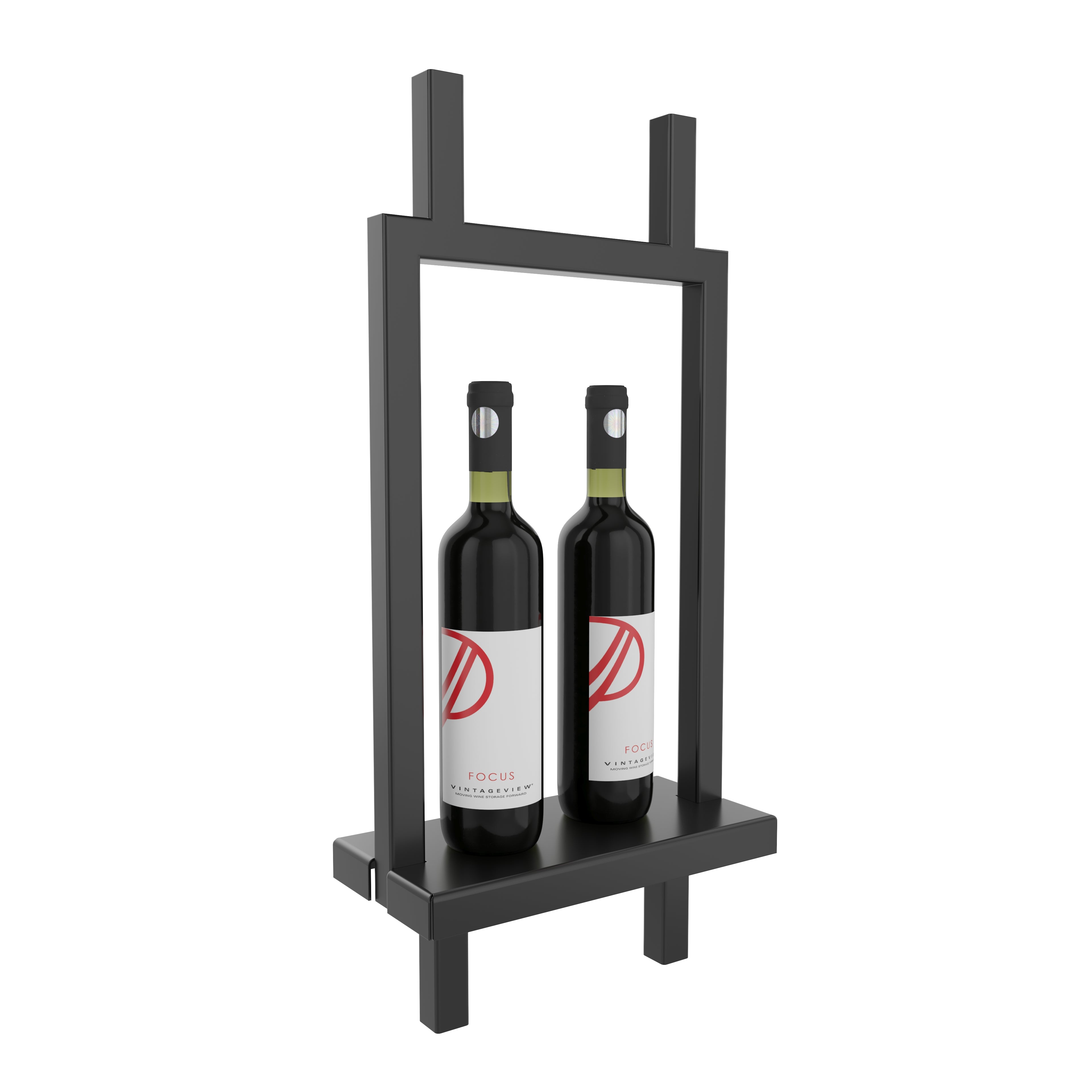W Series Frame Window Presentation Shelf for Upright Bottle & Glassware Display in Matte Black
